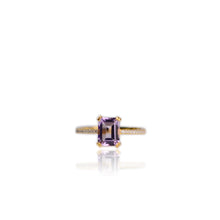Load image into Gallery viewer, 6 x 8 mm. Octagon Cut Purple Brazilian Amethyst with Cz Band Ring
