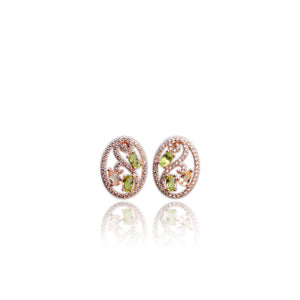 3 x 5 mm. Oval Cut Green Pakistani Peridot and Citrine with Cz Accents Earrings