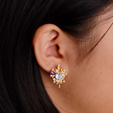 Load image into Gallery viewer, 6 mm. Round Cut Sky Blue Brazilian Topaz and Amethyst with Cz Accents Earrings
