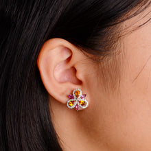 Load image into Gallery viewer, 3 x 5 mm. Pear Cut Yellow Brazilian Citrine and Rhodolite Garnet with Cz Accents Earrings
