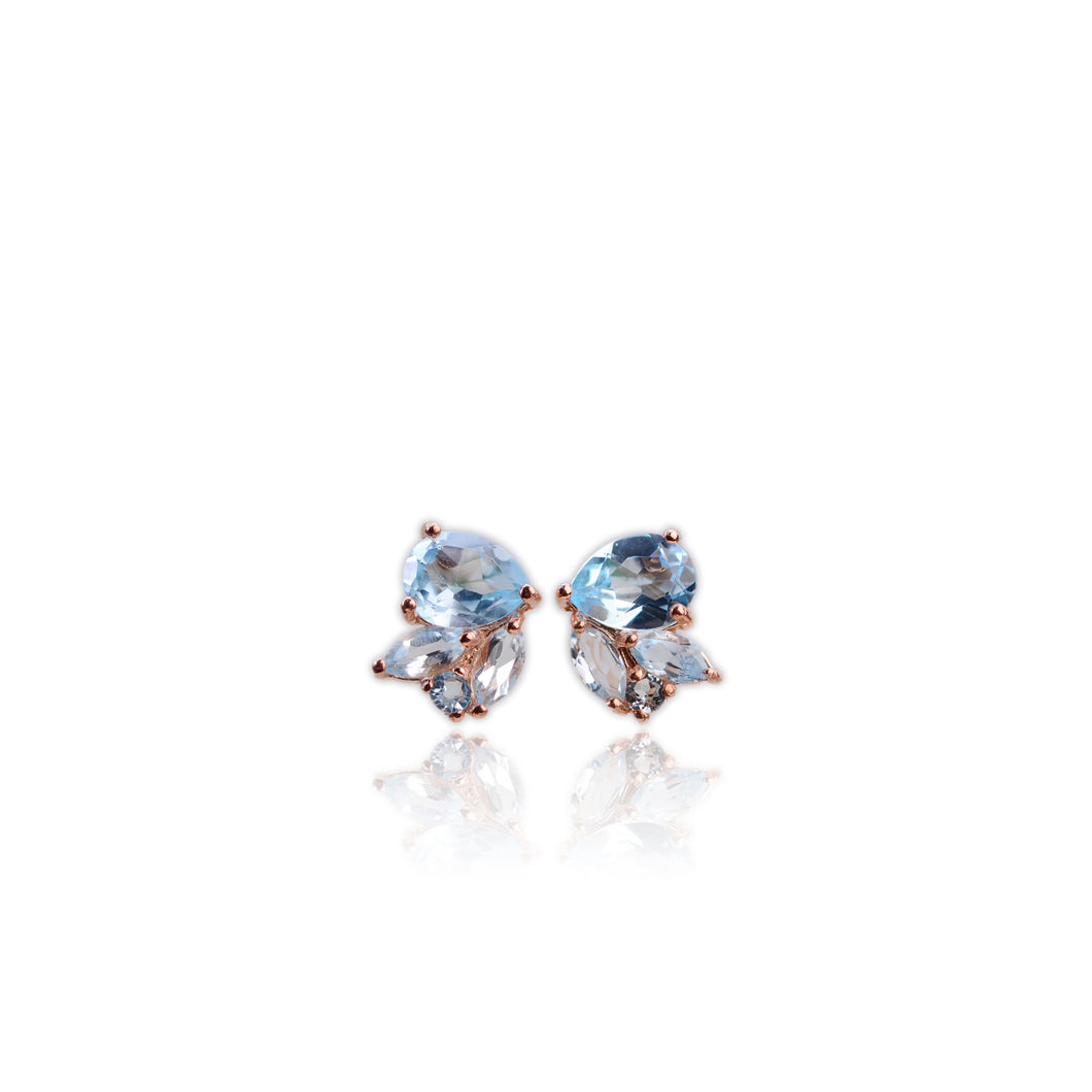 6 x 8 mm. Pear Cut Sky Blue Brazilian Topaz Cluster Earrings