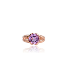 Load image into Gallery viewer, 9 mm. Round Cut Purple Brazilian Amethyst Ring
