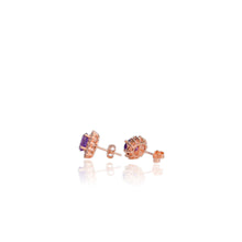 Load image into Gallery viewer, 6 x 8 mm. Oval Cut Purple Brazilian Amethyst with Cz Accents Earrings
