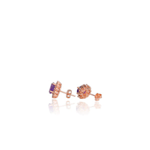 6 x 8 mm. Oval Cut Purple Brazilian Amethyst with Cz Accents Earrings