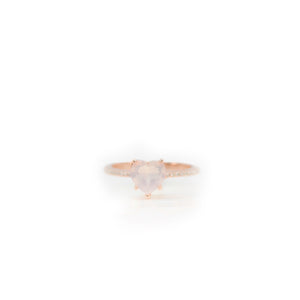 7 mm. Heart Cut Pink African Rose Quartz with Cz Band Ring