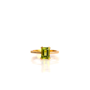 6 x 8 mm. Octagon Cut Green Pakistani Peridot with Cz Band Ring