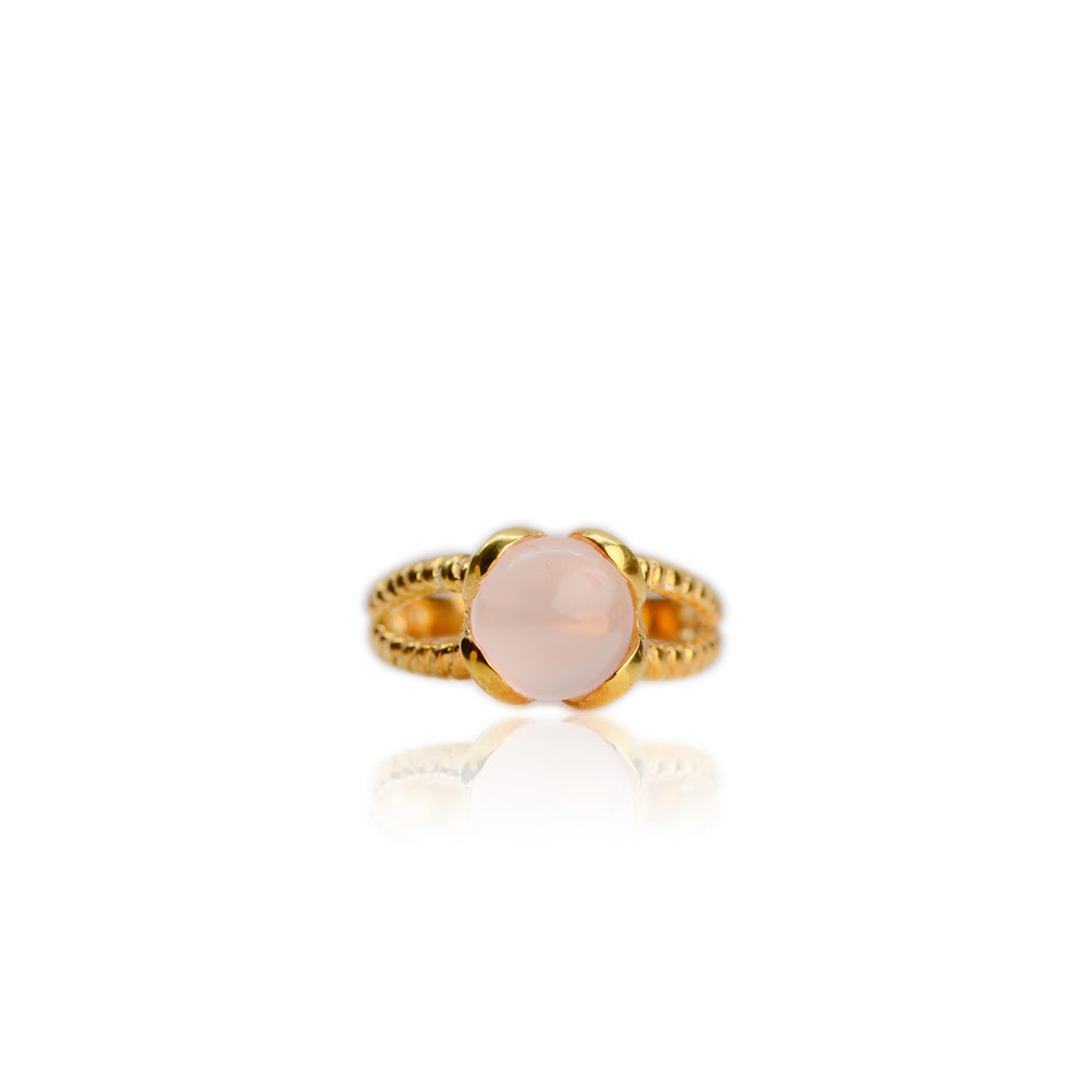 9 mm. Round Cabochon Pink African Rose Quartz Ring