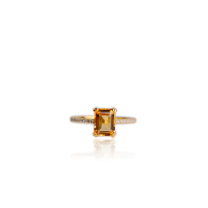 6 x 8 mm Octagon Cut Yellow Brazilian Citrine with Cz Band Ring