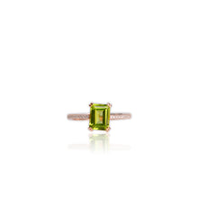 Load image into Gallery viewer, 6 x 8 mm. Octagon Cut Green Pakistani Peridot with Cz Band Ring
