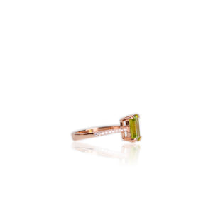 6 x 8 mm. Octagon Cut Green Pakistani Peridot with Cz Band Ring