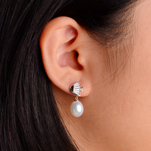 Load image into Gallery viewer, 9 x 11 mm. Freshwater Pearl with Cz Accents Fish Drop Earrings
