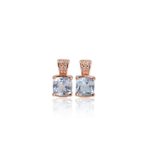 7 mm. Cushion Cut Sky Blue Brazilian Topaz with Cz Accents Earrings