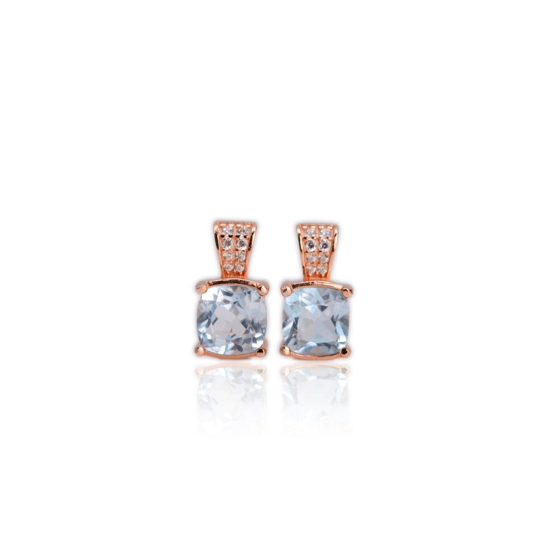7 mm. Cushion Cut Sky Blue Brazilian Topaz with Cz Accents Earrings