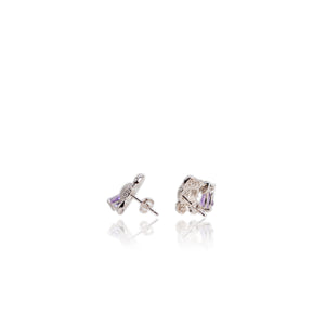 6 x 8 mm. Pear Cut Purple Brazilian Amethyst with Cz Accents Elephant Drop Earrings
