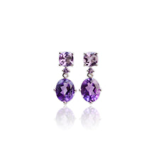 Load image into Gallery viewer, 8 x 10 mm. Oval Cut Purple Brazilian Amethyst Drop Earrings
