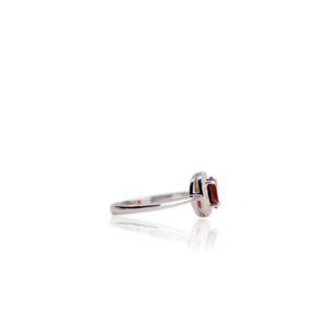 5 x 7 mm. Oval Cut Red African Garnet with Cz Halo Ring