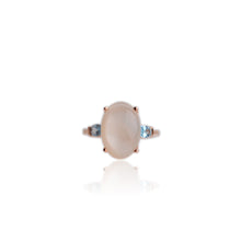 Load image into Gallery viewer, 10 x 14 mm. Oval Cabochon White Indian Moonstone with Topaz Accents Ring
