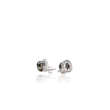 Load image into Gallery viewer, 10.5 mm. Black Freshwater Pearl with Cz Halo Earrings
