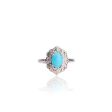 Load image into Gallery viewer, 6 x 8 mm. Oval Cabochon Blue American Turquoise with Cz Accents Ring
