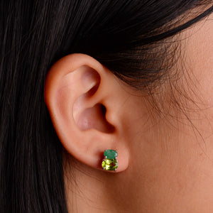 5 x 7 mm. Oval Cut Green Pakistani Peridot and Emerald Earrings