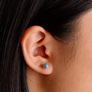 4 x 6 mm. Oval Cut Blue Cambodian Zircon Earrings