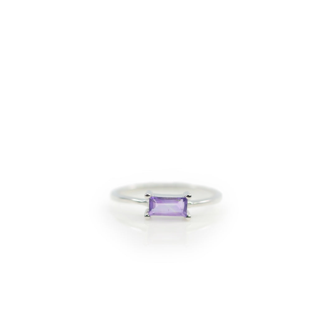 3 x 6 mm. Baguette Cut Purple Brazilian Amethyst Ring