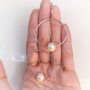 9 mm. White Freshwater Pearl Hoop Earrings