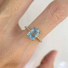 Load image into Gallery viewer, 6 x 8 mm. Octagon Cut Blue Brazilian Aquamarine  with Cz Band Ring
