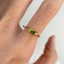 Load image into Gallery viewer, 3 x 6 mm. Baguette Cut Green Pakistani Peridot Ring
