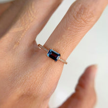 Load image into Gallery viewer, 4 x 6 mm Octagon Cut London Blue Brazilian Topaz with Cz Band Ring
