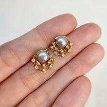Load image into Gallery viewer, 6 mm. Freshwater Pearl with Cz Accents Earrings
