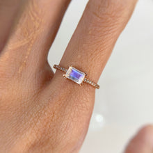 Load image into Gallery viewer, 4 x 6 mm Octagon Cut White Indian Moonstone with Cz Band Ring
