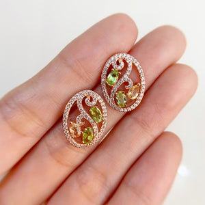 3 x 5 mm. Oval Cut Green Pakistani Peridot and Citrine with Cz Accents Earrings