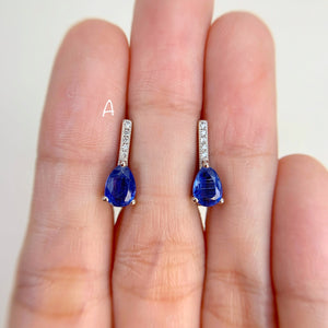 5 x 7 mm. Pear Cut Blue Nepalese Kyanite with Cz Accents Earrings