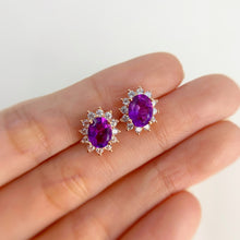 Load image into Gallery viewer, 6 x 8 mm. Oval Cut Purple Brazilian Amethyst with Cz Accents Earrings
