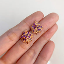 Load image into Gallery viewer, 2 mm. Round Cut Purple Brazilian Amethyst Leaf Earrings
