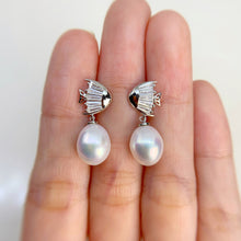 Load image into Gallery viewer, 9 x 11 mm. Freshwater Pearl with Cz Accents Fish Drop Earrings
