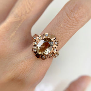 8 x 10 mm. Oval Cut Champagne Brazilian Topaz with Cz Accents Ring