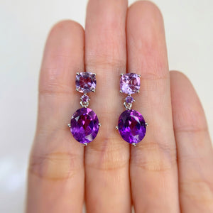 8 x 10 mm. Oval Cut Purple Brazilian Amethyst Drop Earrings
