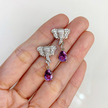 Load image into Gallery viewer, 6 x 8 mm. Pear Cut Purple Brazilian Amethyst with Cz Accents Elephant Drop Earrings
