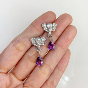 6 x 8 mm. Pear Cut Purple Brazilian Amethyst with Cz Accents Elephant Drop Earrings