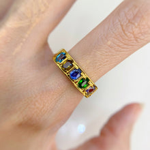 Load image into Gallery viewer, 3 x 4 mm. Oval Cut Tanzanite, Kyanite, Topaz, Tourmaline and Chrome Diopside Cluster Ring (Blemished)
