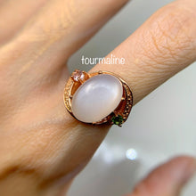 Load image into Gallery viewer, 10 x 14 mm. Oval Cabochon White Indian Moonstone with Tourmaline and Topaz Accents Ring
