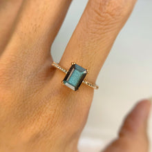 Load image into Gallery viewer, 6 x 8 mm. Octagon Cut Grey Madagascan Labradorite with Cz Band Ring
