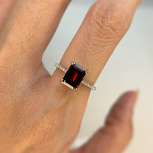 Load image into Gallery viewer, 6 x 8 mm. Octagon Cut Red African Garnet  with Cz Band Ring
