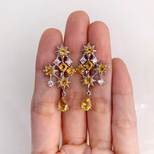 Load image into Gallery viewer, 5 x 7 mm. Pear Cut Yellow Brazilian Citrine with Cz Accents Drop Earrings
