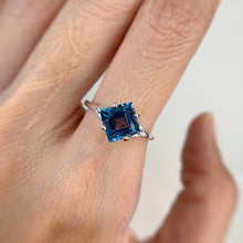 Load image into Gallery viewer, 7 mm. Square Cut London Blue Brazilian Topaz with Cz Accents Ring
