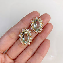 Load image into Gallery viewer, 10 x 14 mm. Oval Cut Green Brazilian Amethyst with Cz Accents Earrings
