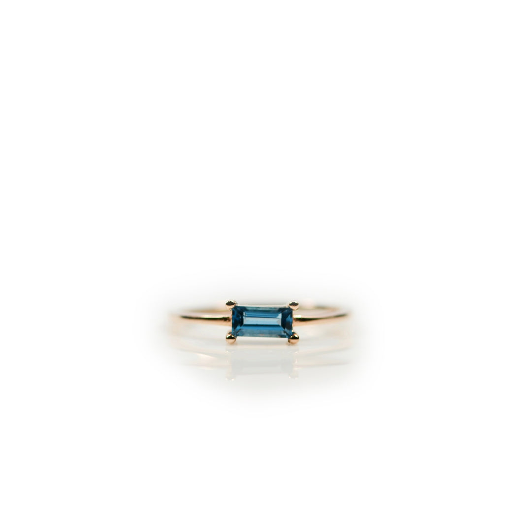 3 x 6 mm. Baguette Cut London Blue Brazilian Topaz Ring