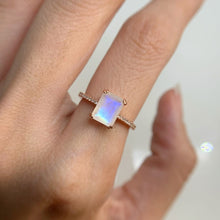 Load image into Gallery viewer, 6 x 8 mm. Octagon Cut White Indian Moonstone with Cz Band Ring
